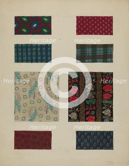Materials from Patchwork Bedspread, c. 1936. Creator: Frances Lichten.