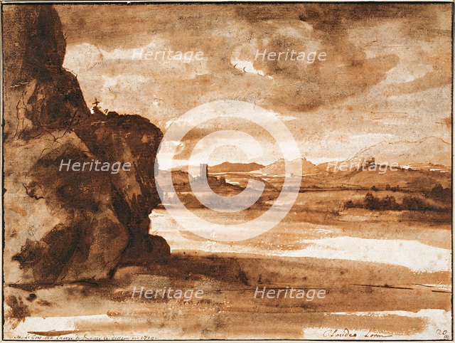 Tiber Landscape North of Rome with Dark Cloudy Sky, Between 1630 and 1640. Artist: Lorrain, Claude (1600-1682)