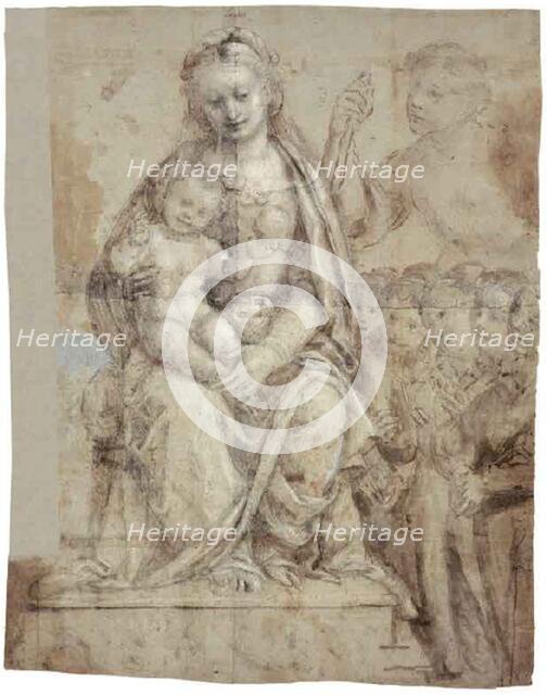 Madonna and Child, a Warrior Saint (Michael?), and a Group of Worshippers, 1565/70. Creator: Bernardino Lanino.