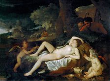 Resting Venus with cupid, ca 1624. Creator: Poussin, Nicolas (1594-1665).
