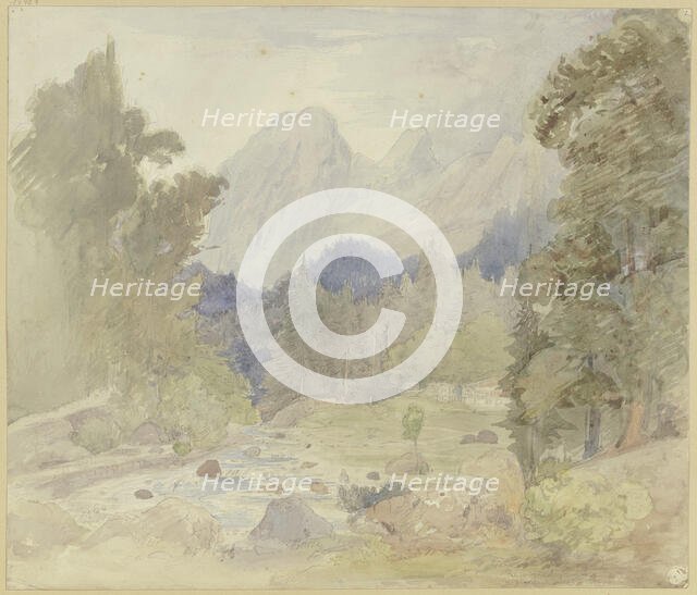Mountain landscape, stream near Berchtesgaden, mid-late 19th century. Creator: Johann Balthasar Bauer.