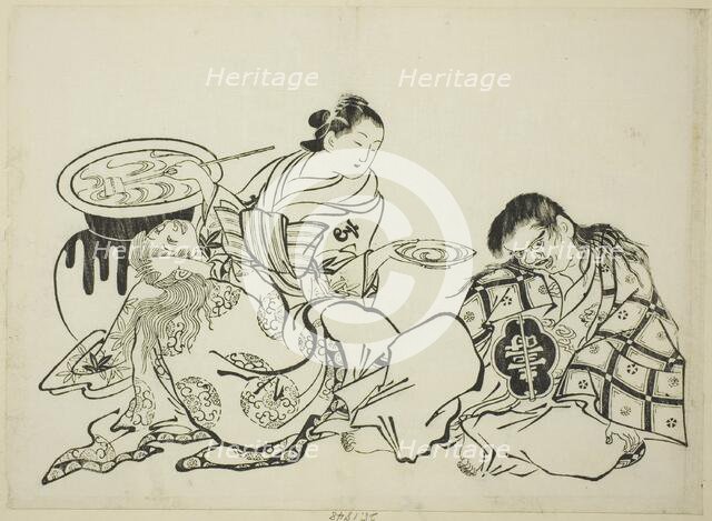 Courtesan Plying Shojo with Sake, no. 4 from a series of 12 prints, c. 1708. Creator: Okumura Masanobu.