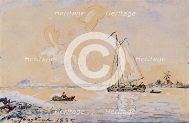 Boats on a River, 1885. Creator: Johan Barthold Jongkind.