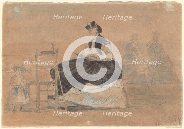 Woman in a Crinoline on the Beach of Trouville, c. 1865. Creator: Eugene Louis Boudin.