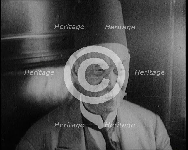 Prime Minister Saad Zaghloul Sitting in a Room Talking to the Camera, 1924. Creator: British Pathe Ltd.