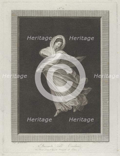 A bacchante wearing flowing drapery, looking down, right arm bent and left arm ..., ca. 1795-1847. Creator: Antonio Ricciani.