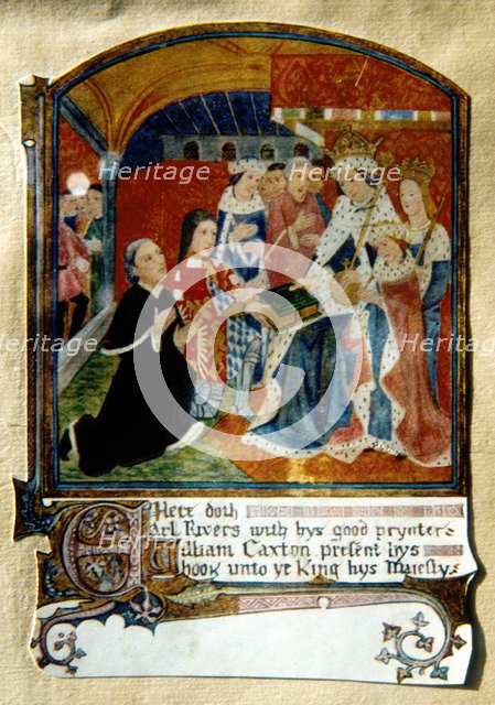 William Caxton, English printer, presenting a book to King Edward IV, 1477. Artist: Unknown