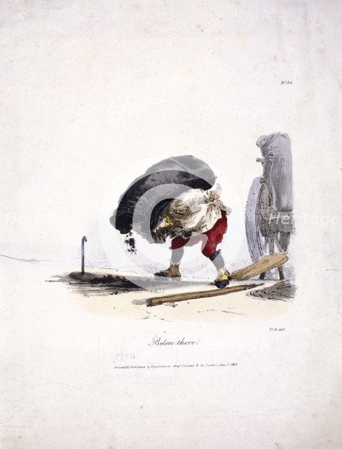 View of a coalman removing a heavy sack of coal from his cart, 1828. Artist: Engelmann, Graf, Coindet and Company