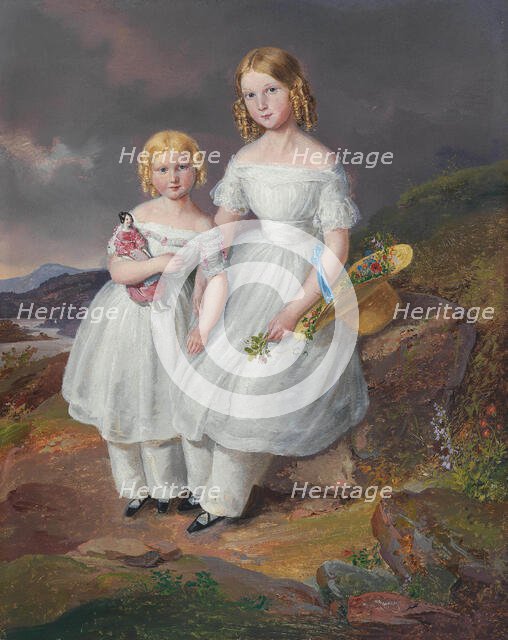 Portraits of Franziska Comtesse Kolowrat-Krakowsky (1835?1904) und Seraphine Comtesse..., 1841. Creator: Mánes, Josef (1820-1871).