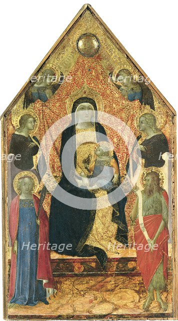 The Virgin and Child enthroned between four Angels and Saints. Artist: Bulgarini, Bartolomeo (ca. 1300/10-1378)