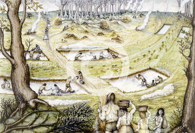 Digging defence ditches, c5th century BC, (c1990-2010). Artist: Miranda Schofield.