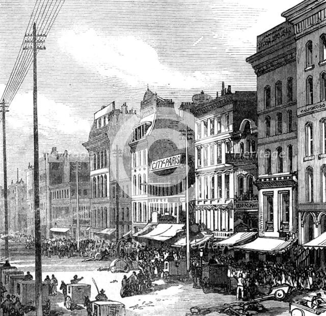 The Great Fire at Chicago: Clark-Street North, 1871. Creator: Unknown.