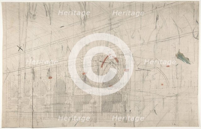 Design for a Stage Set at the Opéra, Paris: Church Interior, 1830-90. Creator: Eugene Ciceri.