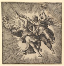 Two Angels or Winged Genii Carrying Torches. Creator: Battista Franco Veneziano.