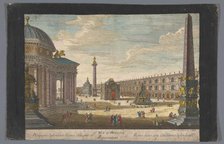 View of an obelisk, a triumphal arch, a column and other structures in Rome, 1745-1775. Creator: Anon.