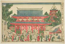 A Perspective View: The Two Deva Kings Gate of Kinryuzan Temple (Ukie: Kinryuzan..., Japan, 1781/89. Creator: Hokusai.