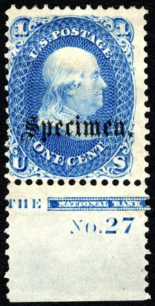 1c Franklin "Specimen" overprint single, 1861. Creator: Unknown.