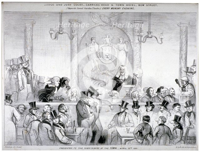 Interior view of the  'Judge and Jury Court' in the Garrick's Head Tavern, Bow Street, London, 1841. Artist: W Clerk