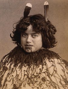 New Zealand: a Maori woman, 19th century. Creator: Pulman Photo.