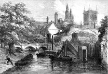 The Cam River improvements: dredging at St. John's Bridge, Cambridge, 1869. Creator: Unknown.