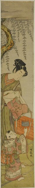 Young Man Holds a Kite for a Child, c. 1774. Creator: Isoda Koryusai.