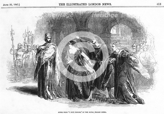 I due Foscari (The Two Foscari). Opera in three acts by Giuseppe Verdi, London, 1847, 1847.