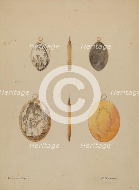 Mourning Pendants, c. 1936. Creator: William P. Shearwood.