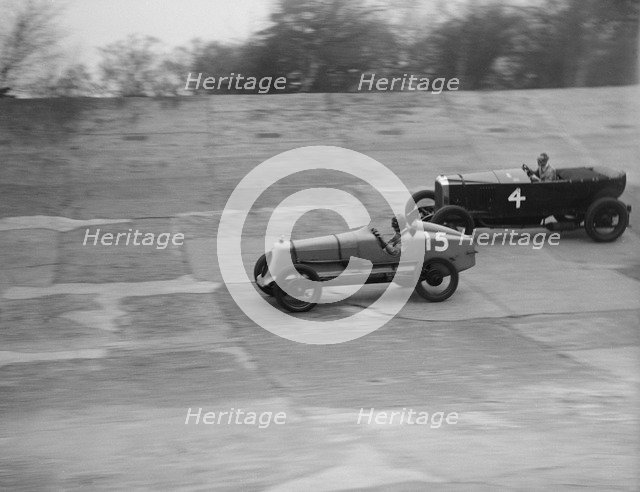Vauxhall and Salmson racing at a BARC meeting, Brooklands, Surrey, 1931 Artist: Bill Brunell.