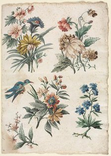 Floral Designs with a Blue Bird, c. 1773/74. Creator: Giacomo Cavenezia (Italian).