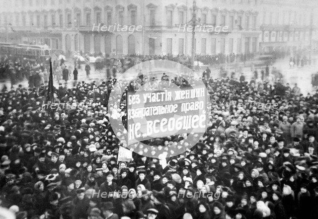 Women's Suffrage Demonstration on the Nevsky Prospect in Petrograd on March 8, 1917, 1917.