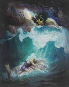 The Raft of Odysseus (Neptune Battles with Odysseus), 1929. Creator: Wyeth, N. C. (Newell Convers) (1882-1945).