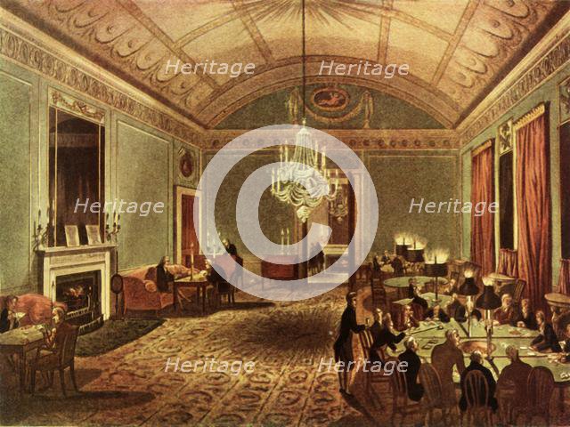 'The Great Subscription Room at Brooks's, St. James's Street, London', 1808, (1947).  Creators: Thomas Rowlandson, Augustus Charles Pugin.