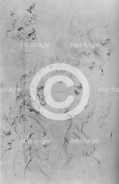 'Profiles of Men and Half-Length of a Girl', c1490 (1945). Artist: Leonardo da Vinci.