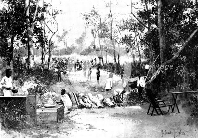 With the British Expedition from Accra to the Gold Coast Hinterland:...breakfast...Nante River, 1898 Creator: Unknown.