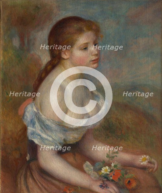 A Young Girl with Daisies, 1889. Creator: Pierre-Auguste Renoir.
