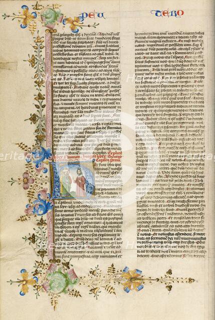 Initial H: Moses Speaking to the Israelites; Bible, about 1450. Creator: Circle of Stefan Lochner.