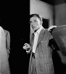 Portrait of Frank Sinatra, Liederkrantz Hall, New York, N.Y., ca. 1947. Creator: William Paul Gottlieb.