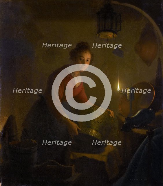 Woman in a Kitchen by Candlelight. Artist: Versteegh, Michiel (1756-1843)