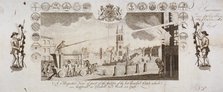 View of fire engines extinguishing a fire in Cornhill, City of London, 25 March 1748. Artist: Anon