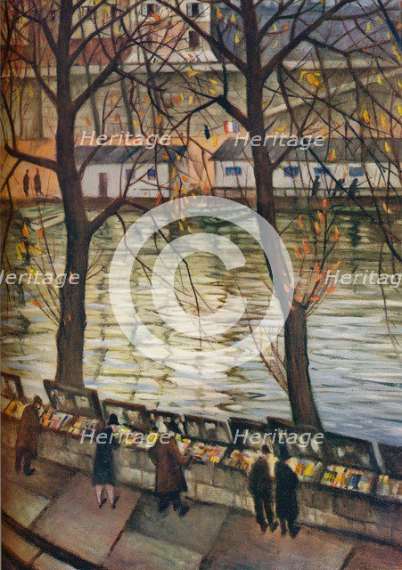 'Les Bibliophiles. An autumn day in Paris', c1930. Artist: CRW Nevinson.