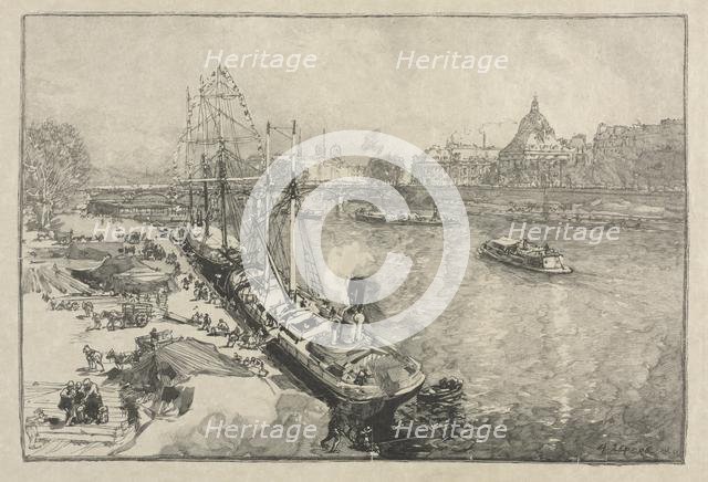 [Large Steamer Ship at Dock, Paris]. Creator: Auguste Louis Lepère (French, 1849-1918).