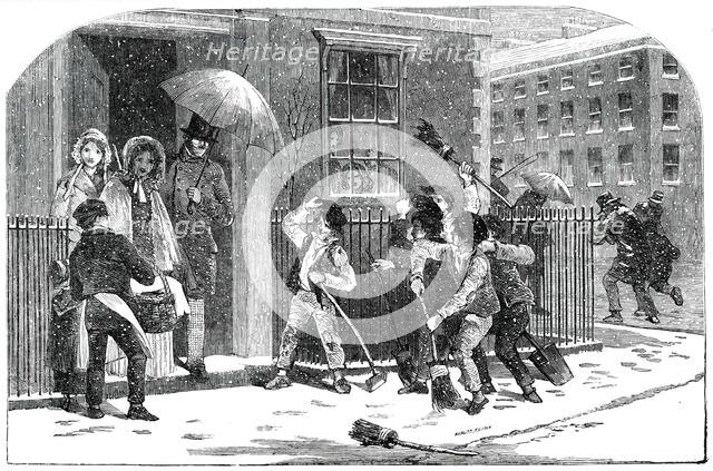 Snow-Sweepers - drawn by Foster, 1850. Creator: Edmund Evans.