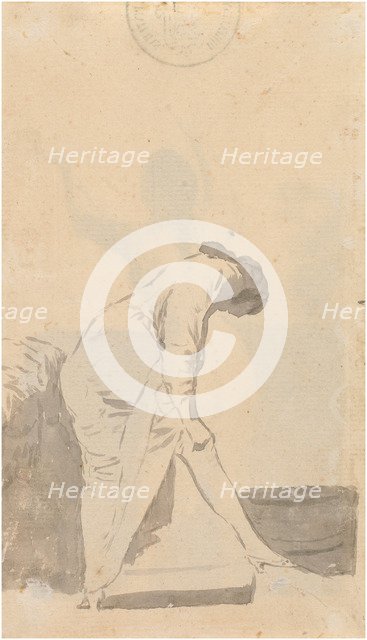 Young man stretching his stocking (from the Madrid Album), c. 1795.