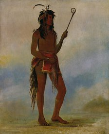 Ah-nó-je-nahge, He Who Stands on Both Sides, a Distinguished Ball Player, 1835. Creator: George Catlin.