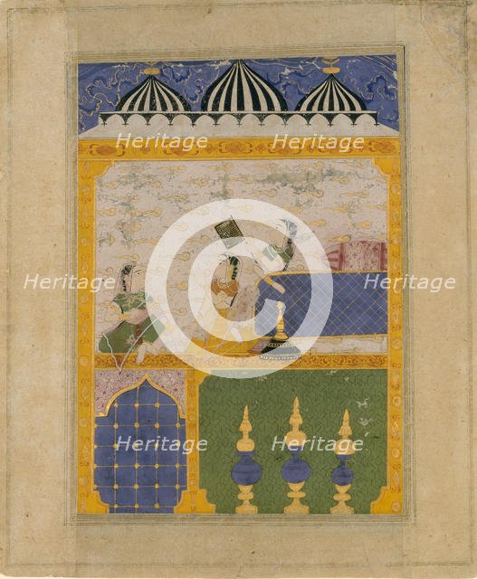 Three Ladies in a Palace Interior: Page from a Dispersed Laur Chanda..., 1520-30. Creator: Unknown.