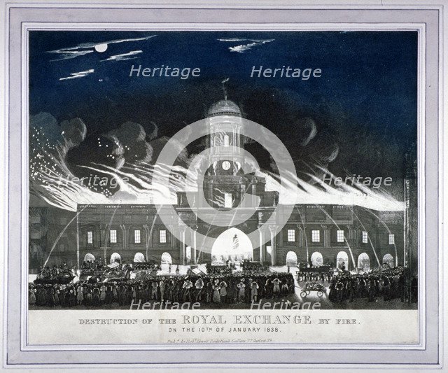 Fire at the Royal Exchange, City of London, January 1838. Artist: Anon