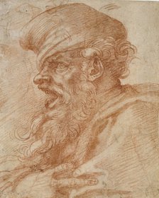 Head of a Bearded Man shouting, 16th century. Artist: Michelangelo Buonarroti.