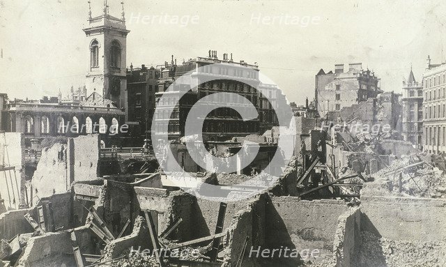 Holborn Viaduct, City of London, showing air raid damage, c1944. Artist: Anon
