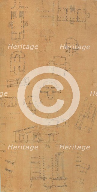 Page from a Scrapbook containing Drawings and Several Prints of Architecture, Int..., ca. 1800-1850. Creators: Workshop of Charles Percier, Workshop of Pierre François Léonard Fontaine.