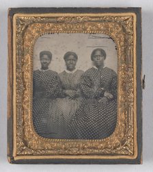 Ambrotype of three women in dotted calico dresses, 1850-1870. Creator: Unknown.